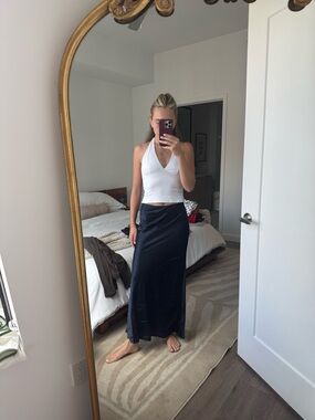 Quince Silk Maxi Skirt in Navy